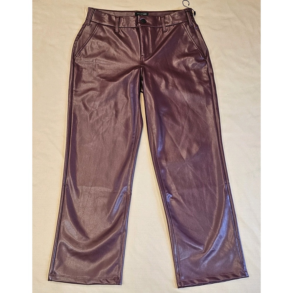 NWOT NYDJ‎ Sculpt-Her Marilyn Straight Faux Leather Pants Maroon Size 2